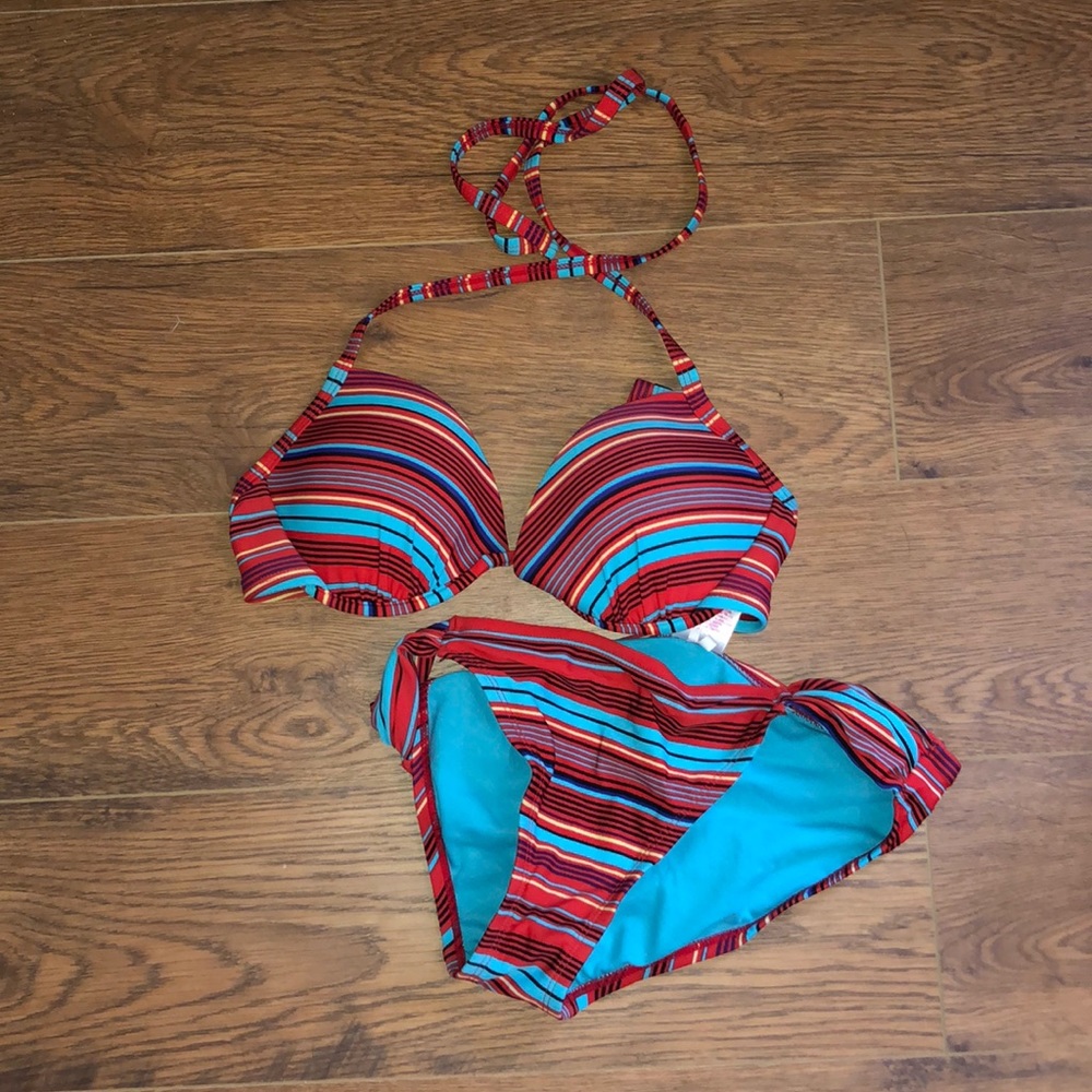 Striped Push-up Halter Swim Suit